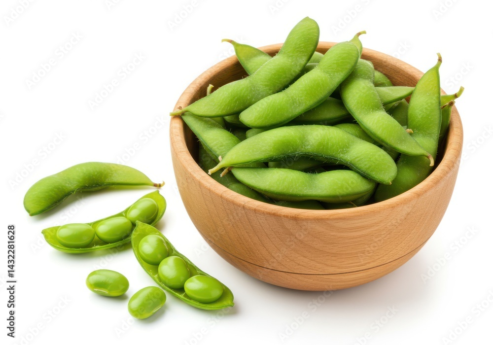 Edamame in bowl, close up, still life on white background Edamame in bowl, close up, still life on white background