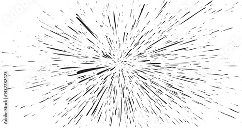 Circular starburst explosion texture. Distressed uneven grunge background. Abstract vector illustration. Overlay to create interesting effect and depth. Isolated on white background.
