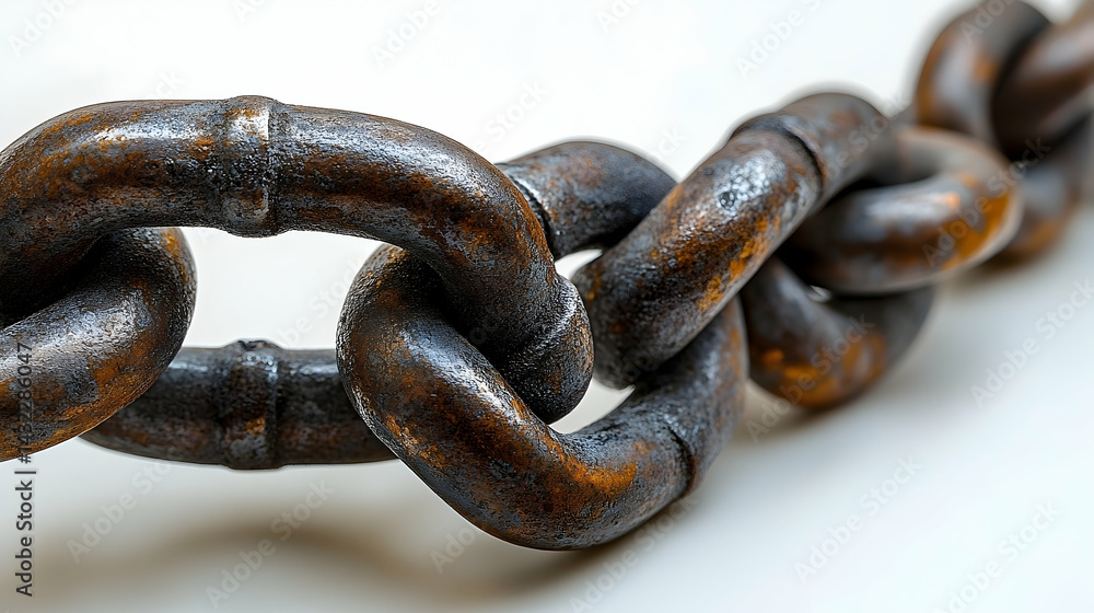 Close-up of a weathered and rusted metal chain with visible wear Close-up of a weathered and rusted metal chain with visible wear