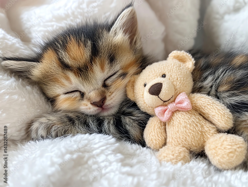 Sleeping Kitten Cuddling Teddy Bear Toy Sleeping Kitten Cuddling Teddy Bear Toy