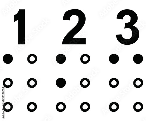 Braille numbers 123. Editable color vector