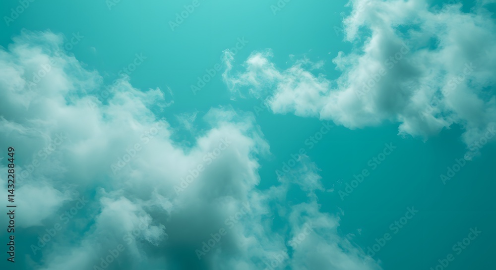 Fototapeta premium A serene view of fluffy white clouds scattered across a vibrant turquoise colored sky background scene