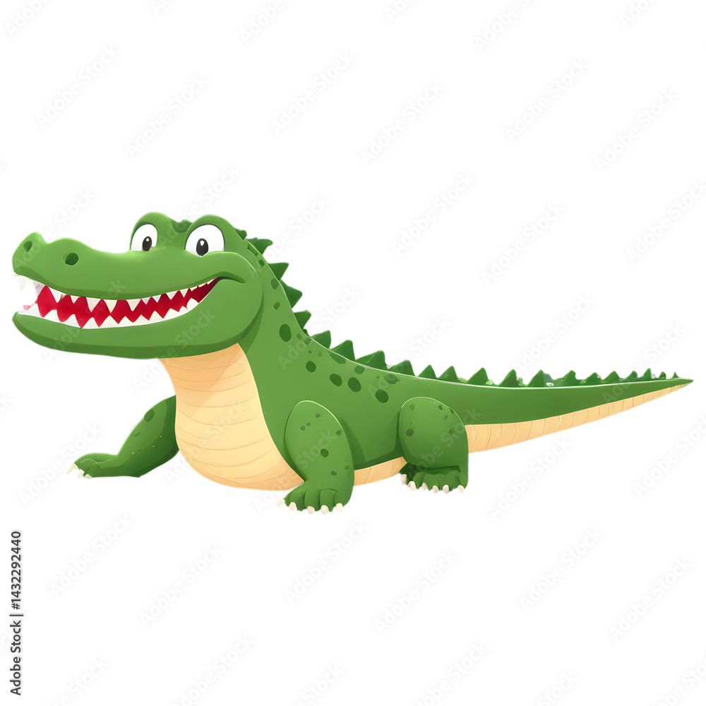 Naklejka premium Cute cartoon crocodile character isolated on a transparent background.