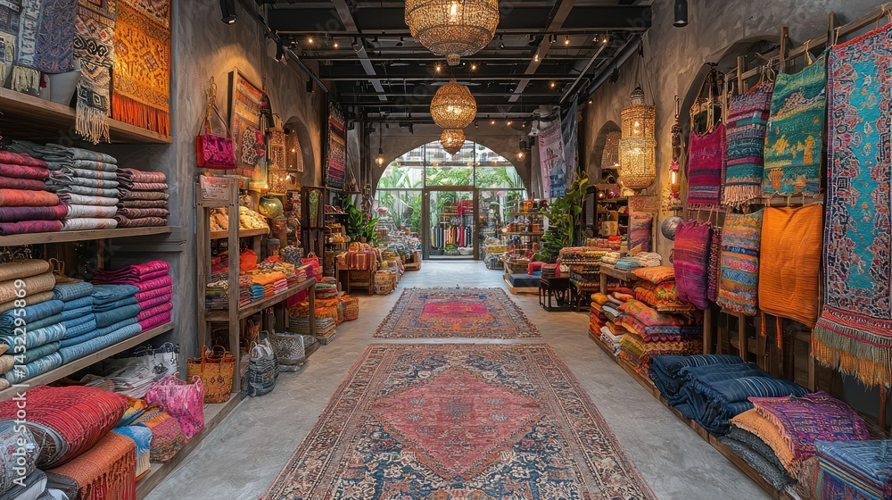 Fototapeta premium Bohemian Textile Emporium: A Tapestry of Colors and Cultures
