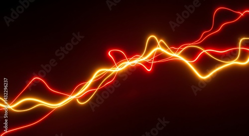 Abstract glowing lines of red and yellow light against a dark maroon colored background image art