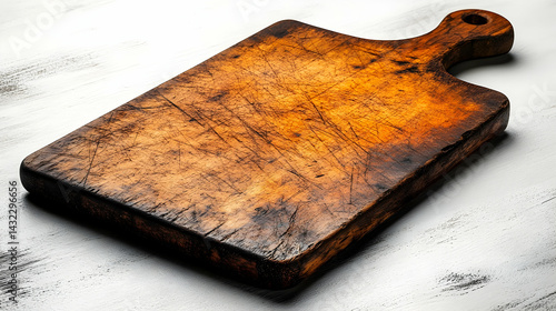 Aged Wooden Cutting Board with Distinctive Scratches