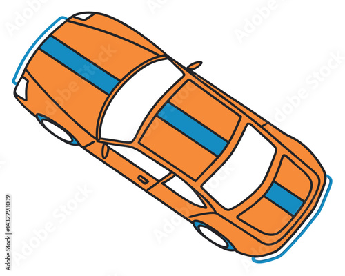 City Car Drawing: Orange Automobile Vector, Urban Vehicle