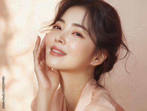BEAUTIFUL ASIAN KOREAN WOMAN, STUDIO SHOOT, BEAUTY, COSMETIC, SKINCARE, SMILE