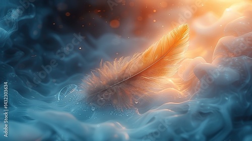 Brown feather and crystal on teal background  HD 8K eid ul azha wallpaper Photographic Image