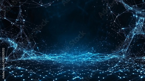 Digital Data Network with Connected Nodes and Glowing Network Connections
