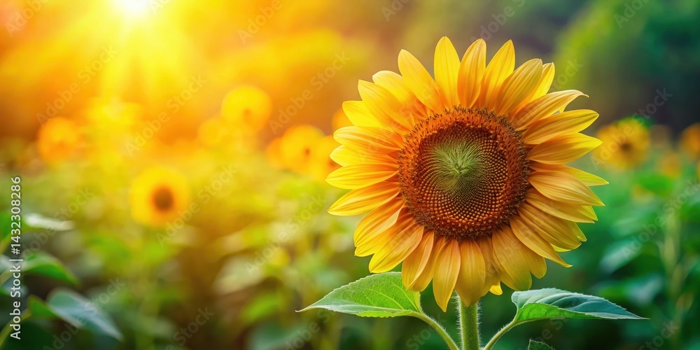 Obraz premium Sunflower in full bloom surrounded by lush greenery and vibrant colors, sunflowers, spring, sunflowers