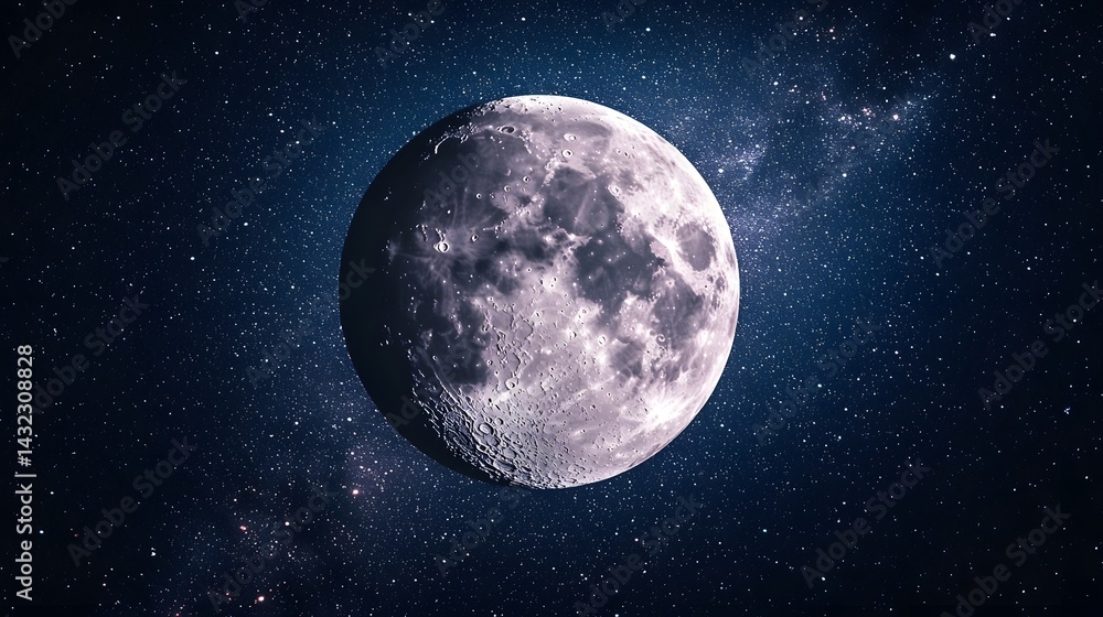 Mesmerizing Moonlit Landscape with Twinkling Stars in a Serene Cosmic Backdrop Mesmerizing Moonlit Landscape with Twinkling Stars in a Serene Cosmic Backdrop