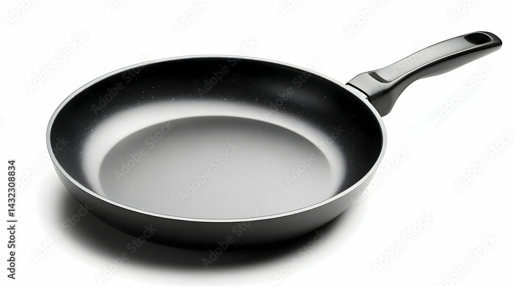 High-Angle Studio Shot of a Modern Black Non-Stick Frying Pan High-Angle Studio Shot of a Modern Black Non-Stick Frying Pan