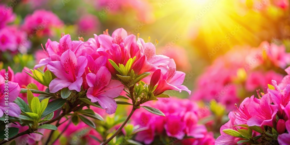 Fototapeta premium Bright pink azalea flowers in full bloom under the sun, floral, flora, floral, flora, botanical, blooming flowers