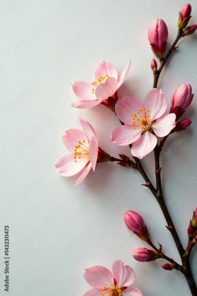 Delicate flower blooms on a crisp white surface, flowers, blossom, colors Delicate flower blooms on a crisp white surface, flowers, blossom, colors