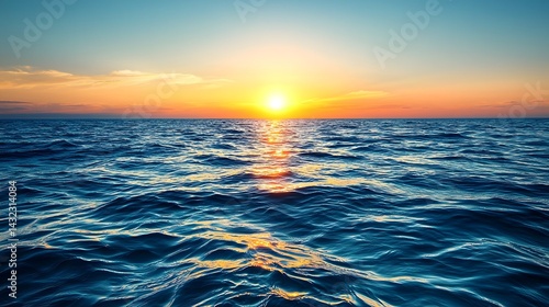 Breathtaking Sunset Gradient Paints the Horizon with Fiery Hues Over the Tranquil Ocean