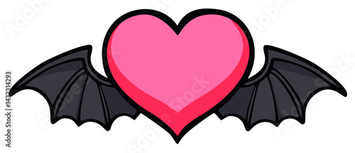 Black bat wings with heart. Editable color vector