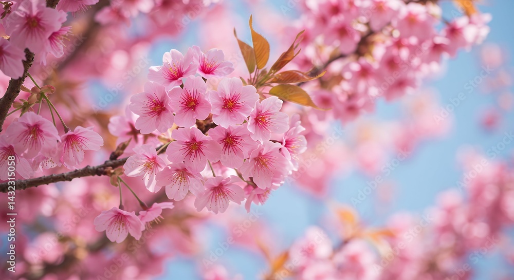 Obraz premium promotional visual spring season featuring blossoms branches from flowering fruit tree specifically cherry sakura pink colored floral elements blooming sakura blossoms floral elements viewed closely
