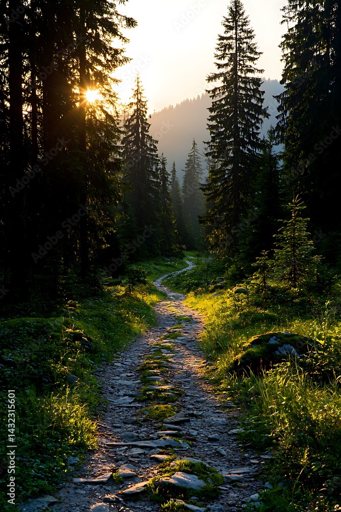 Obraz premium Sunrise Forest Trail Path