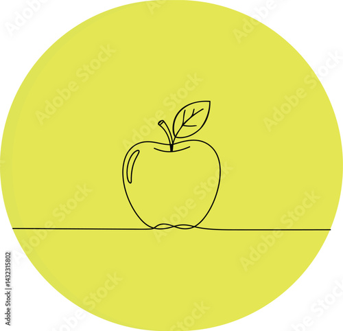 Apple Illustration Minimalist Lime Green Fruit Icon with Circular Background and Clean Vector Line Art