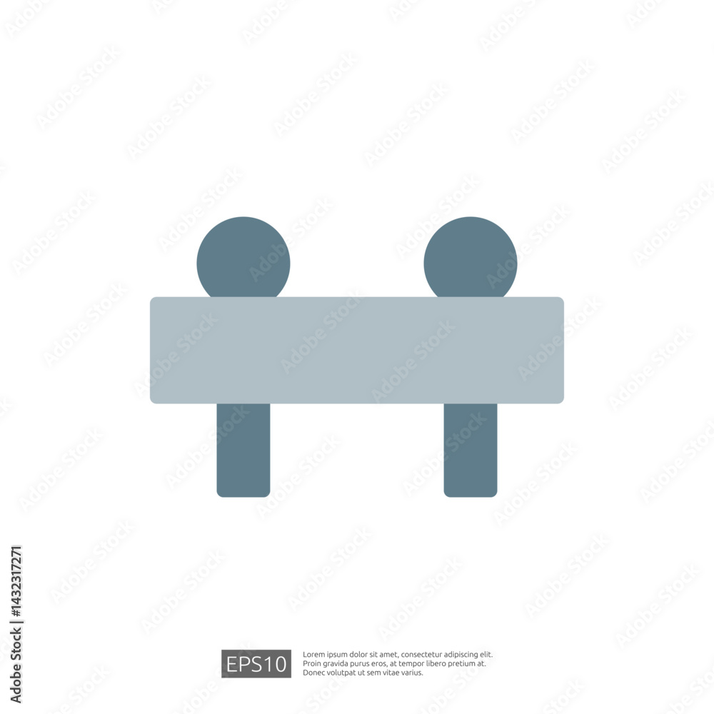 Stylized Icon Representing Home Renovation with Two People Collaborating on a Modern Furniture Design Including a Table in a Living Space Stylized Icon Representing Home Renovation with Two People Collaborating on a Modern Furniture Design Including a Table in a Living Space