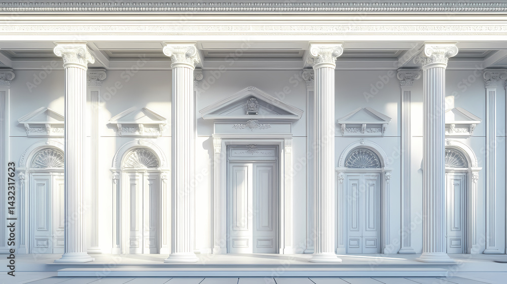 Obraz premium Classical white building entrance with columns and ornate details. Portal Pillar. Illustration