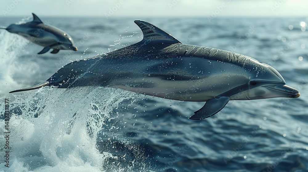 Fototapeta premium Dolphins performing tricks HD 8K wallpaper Photographic Image 