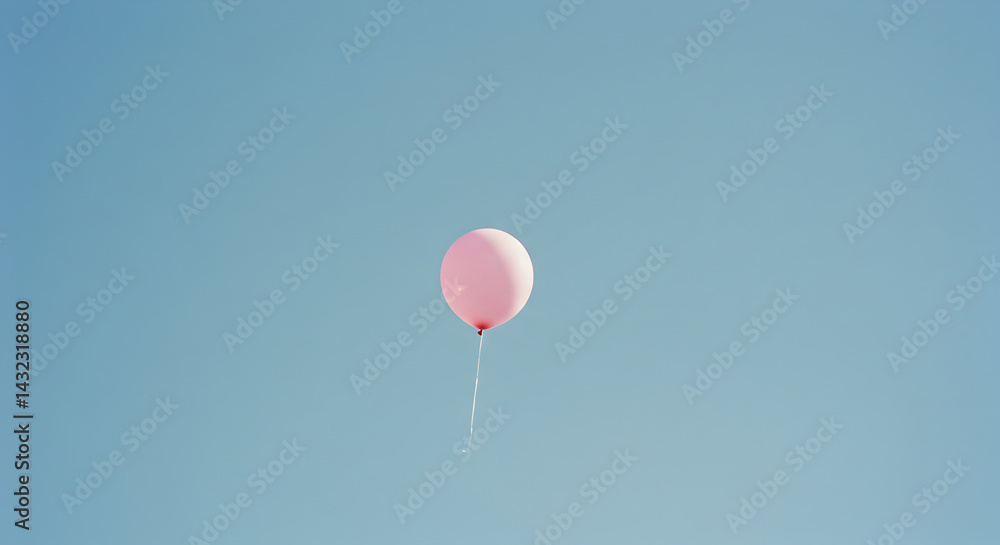 Obraz premium Light Pink Balloon Drifting Against the Vast Pale Blue Sky