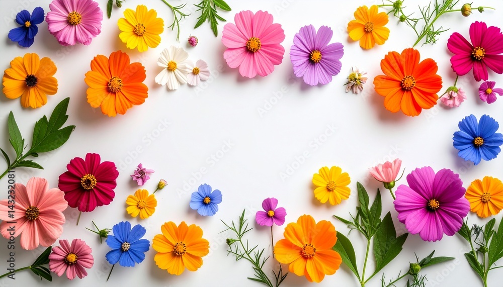 白い背景に花が散りばめられたイラスト 中央は空白 白い背景に花が散りばめられたイラスト 中央は空白
