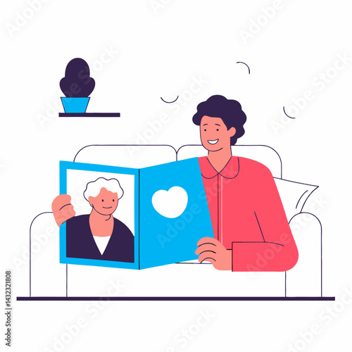 Heartwarming Family Memories Living Room Illustration Cozy Setting Personal Reflection