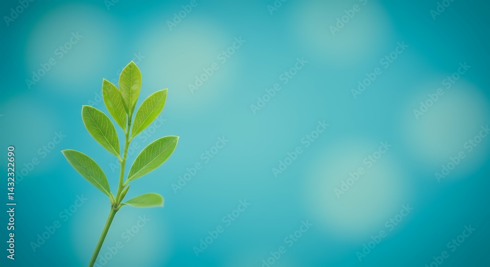 Obraz premium Immerse yourself serene turquoise blur bokeh adorned delicate leaf patterns offering ample empty space versatile concept modern eco friendly spring banner decorations elegant Christian cards