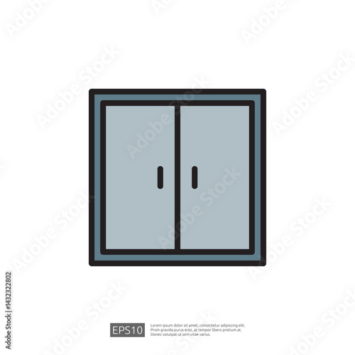 Modern Sliding Window Icon for Home Renovation and Interior Design Projects Featuring Two Panel Structure and Clean Aesthetics