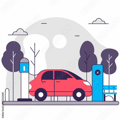 Digital Illustration of an Urban Electric Vehicle Charging Station Modern Sustainability Focus