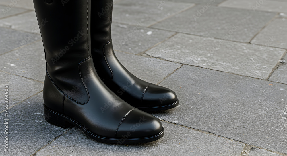Elegant Leather Riding Boots Displayed on a Textured Stone Surface Elegant Leather Riding Boots Displayed on a Textured Stone Surface