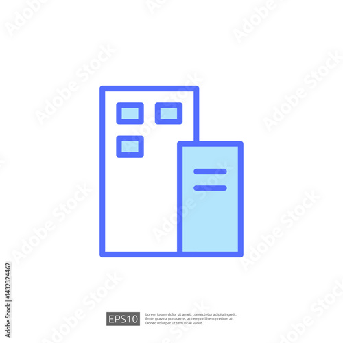 Home Renovation Icon Featuring Modern Building Design Elements with Windows and Doors Representing Construction and Interior Project Planning