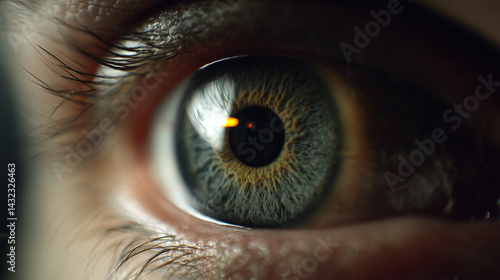 close-up of wide human eye with dilated pupil