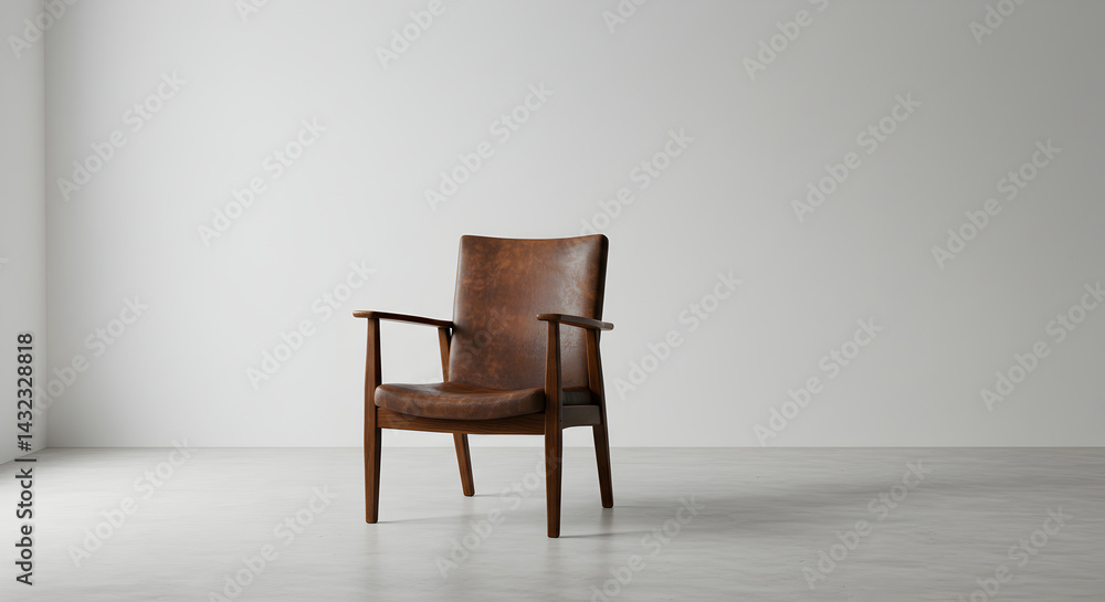 Obraz premium Elegant Brown Armchair Showcased Against Neutral Interior Background for Contemporary Design