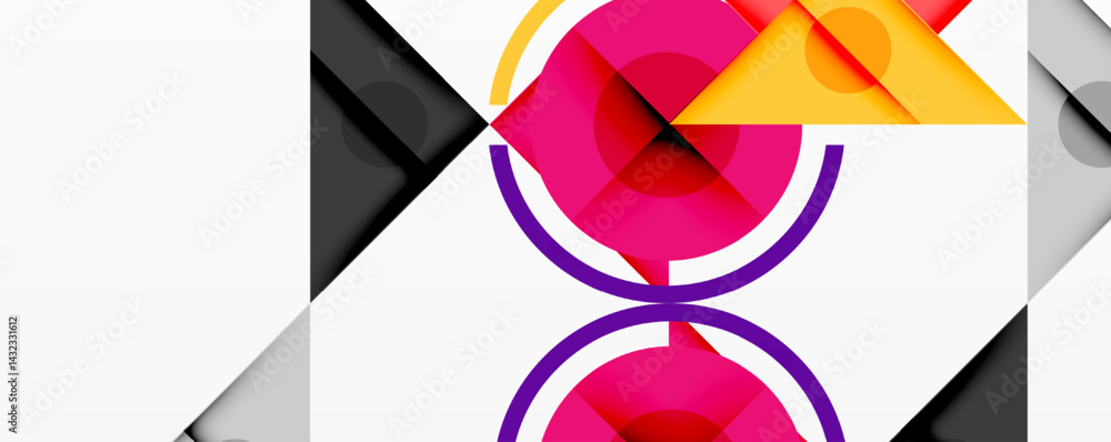 Abstract geometric composition. Overlapping shapes create vibrant, modern visual experience. Pink, yellow, gray dominate design. Abstract geometric composition. Overlapping shapes create vibrant, modern visual experience. Pink, yellow, gray dominate design.