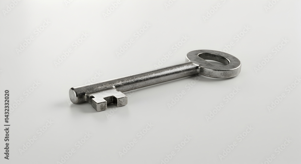 Metallic Key Isolated On White Surface Representing Security Solutions And Opportunities