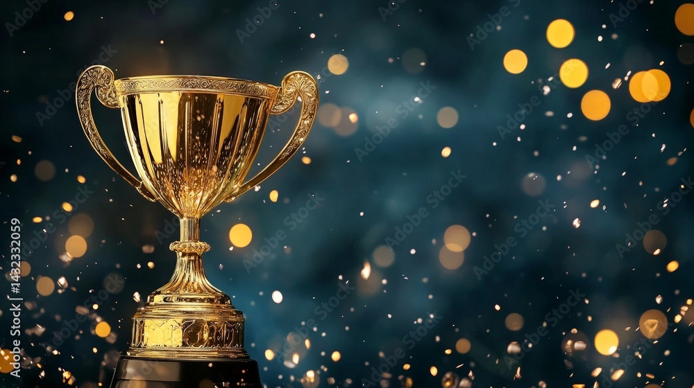 Golden Trophy Award in Celebration, Symbolizing Achievement and Success Golden Trophy Award in Celebration, Symbolizing Achievement and Success