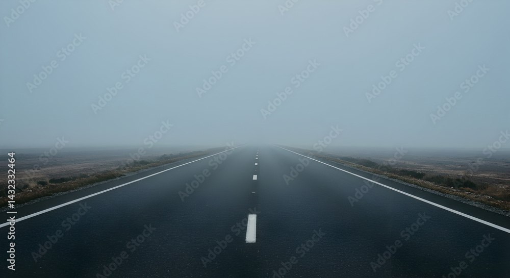 Fototapeta premium Road Into Obscurity, Journey Through The Foggy Landscape Destination