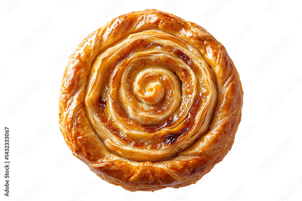 Fototapeta premium A spiral puff pastry cake isolated on transparent background 