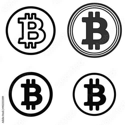 Bitcoin Icon Set Collection, Cryptocurrency Symbols, Isolated on Transparent Background