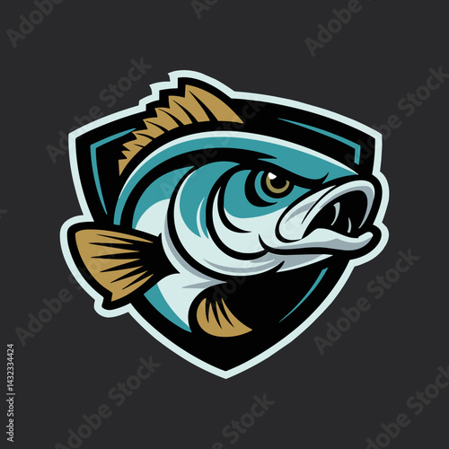 Aggressive Game Fish Head Sport Fishing Shield Emblem Mascot