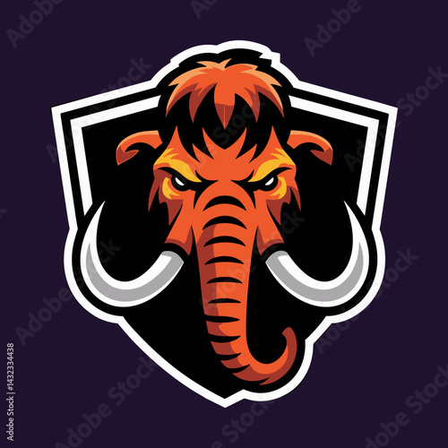 Powerful Aggressive Mammoth Head Mascot Shield Emblem for Gaming or Prehistoric Themes