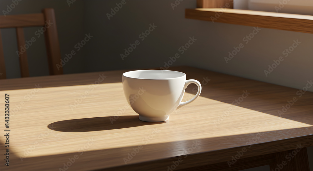 Simple Morning Still Life Cup On Wooden Table Illuminated By Sunlight Simple Morning Still Life Cup On Wooden Table Illuminated By Sunlight