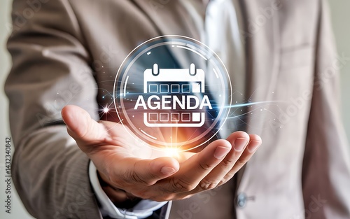Businessman Holding Virtual Agenda Icon In Hand Digital Planning Concept