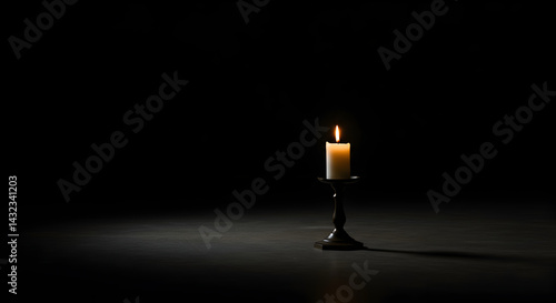 Wallpaper Mural Isolated Candle Flame Illuminates Dark Space On Metal Candle Holder Torontodigital.ca