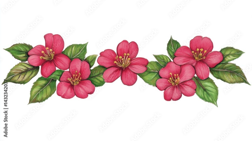 Ornate floral border of vibrant pink blossoms. Ornate floral border of vibrant pink blossoms.