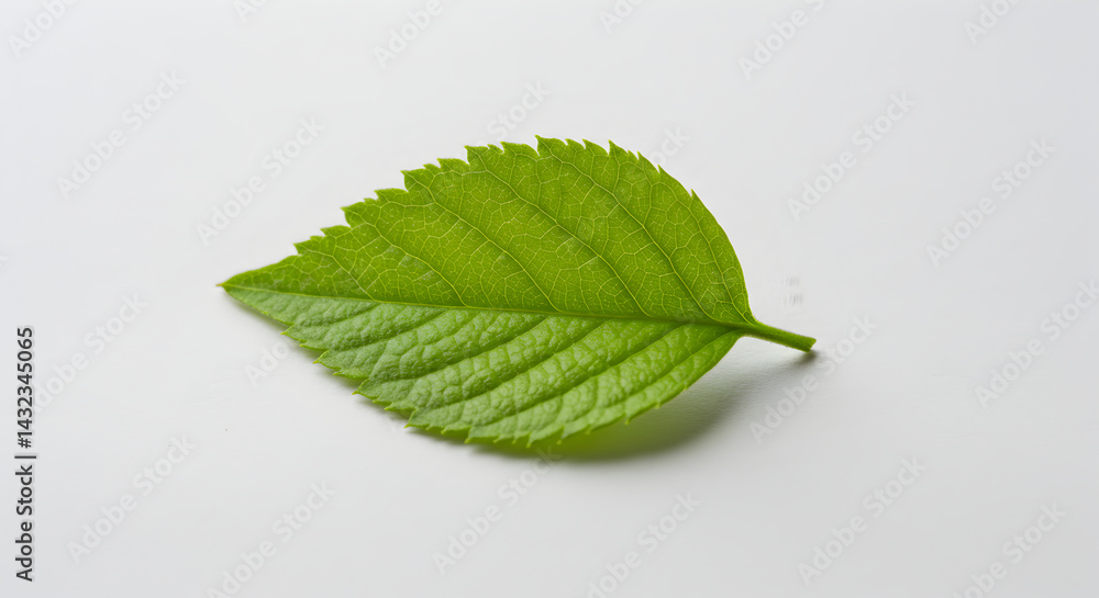 Fototapeta premium Bright Green Leaf Veins Exhibiting Detailed Texture Against White Backdrop